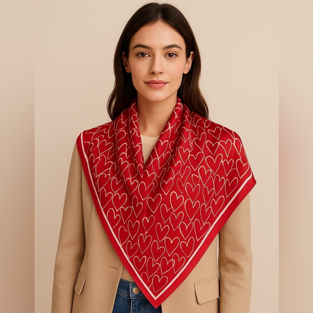 RED Silky Heart Scarf